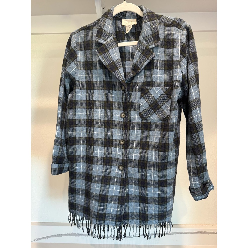 Tofy Women's Shacket‎ Plaid Button-Up Size 10T Blue Green Jacket